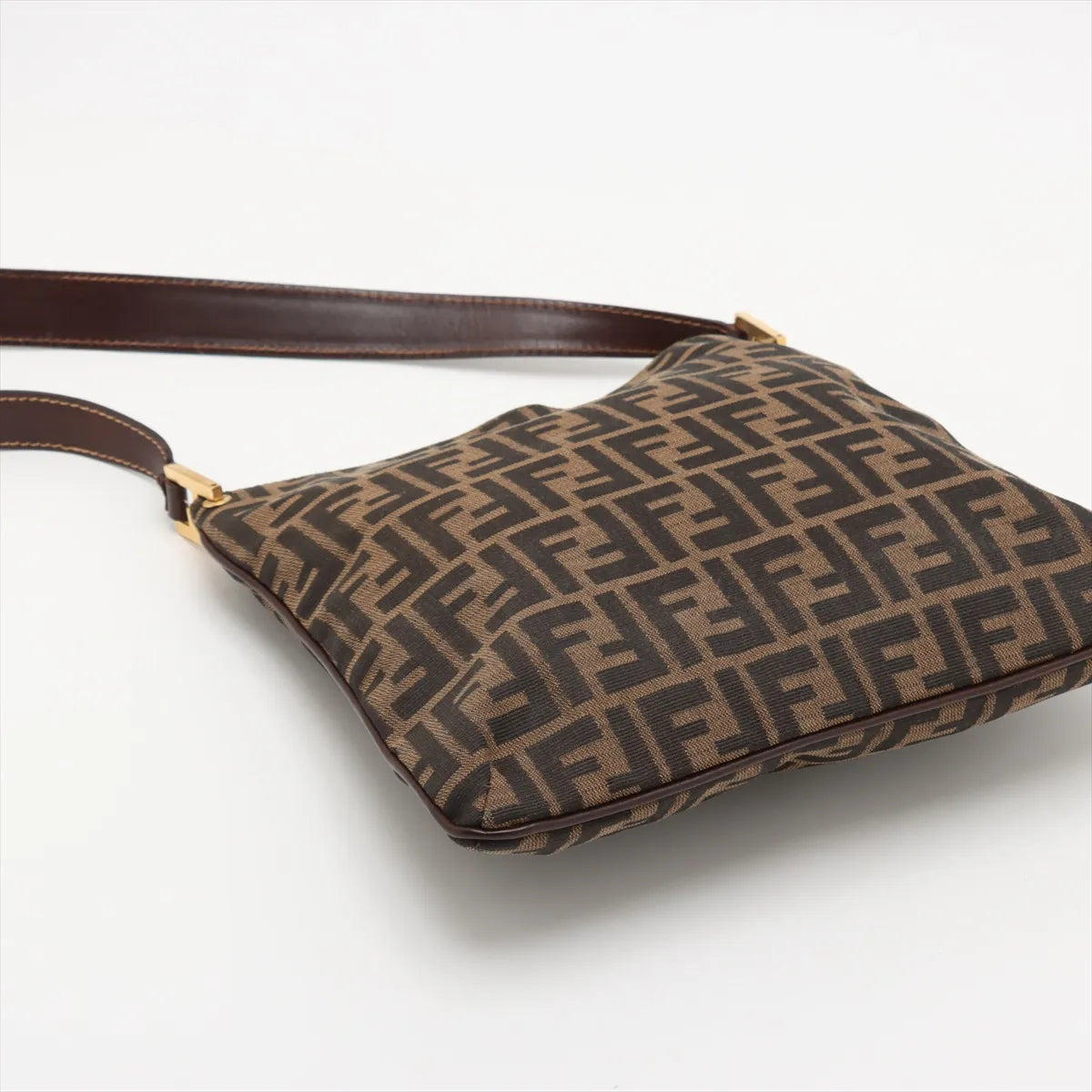 Fendi Zucca Canvas Leather Shoulder Bag Brown