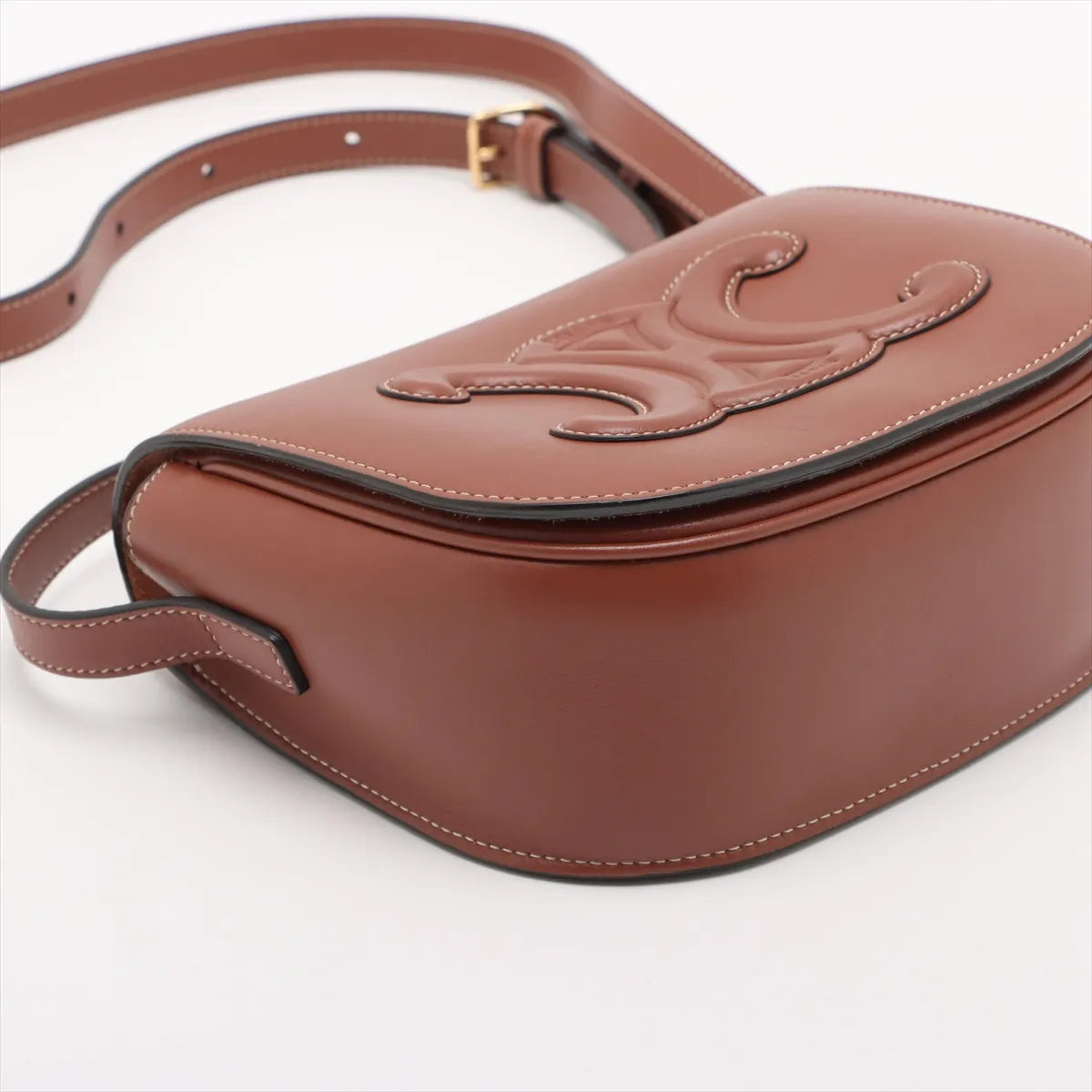 Celine Folco Triomphe Leather Shoulder Bag Brown