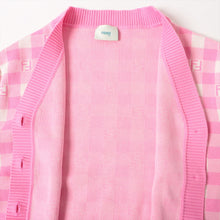 Load image into Gallery viewer, Fendi FF Logo Checkered Cotton Cardigan Pink x White
