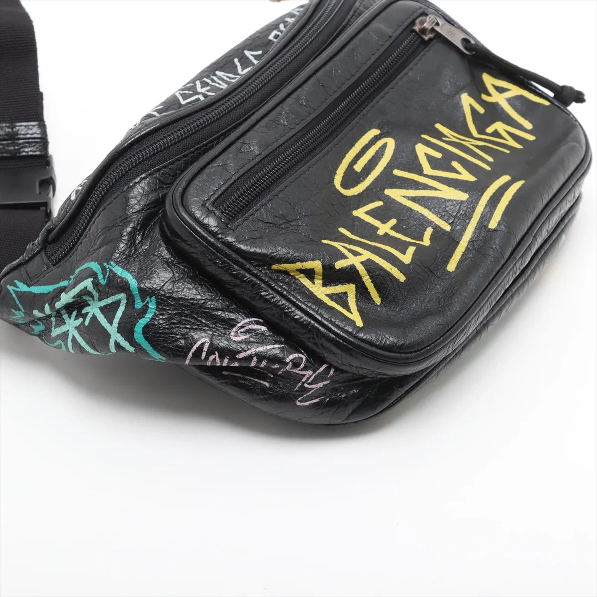 Balenciaga Graffiti Explorer Leather Sling Backpack Black