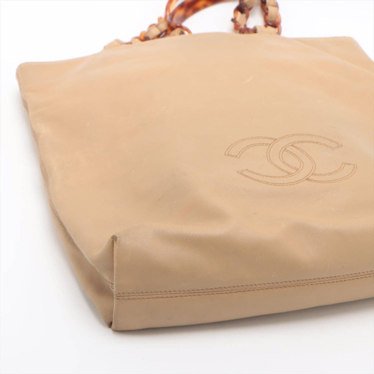 Chanel CC Logo Lambskin Tortoiseshell Chain Tote Bag Beige