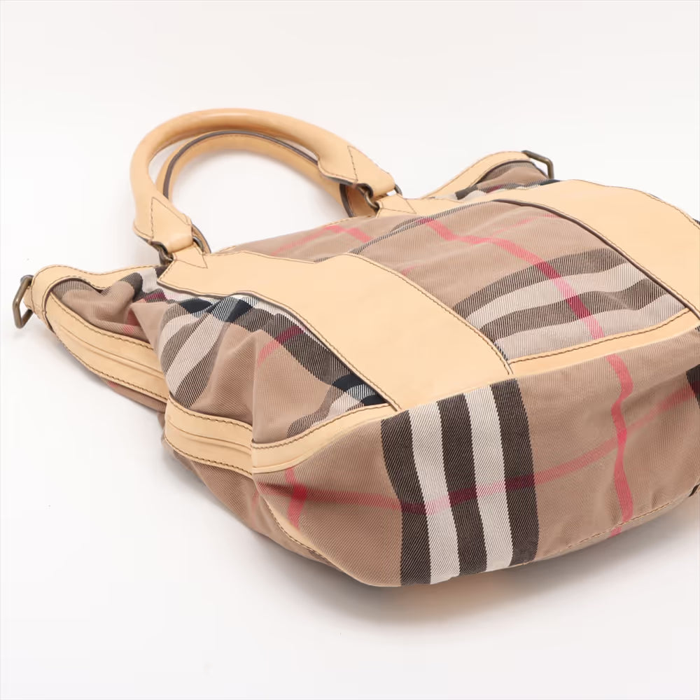 Burberry Nova Check Canvas Leather Two-Way Handbag Beige
