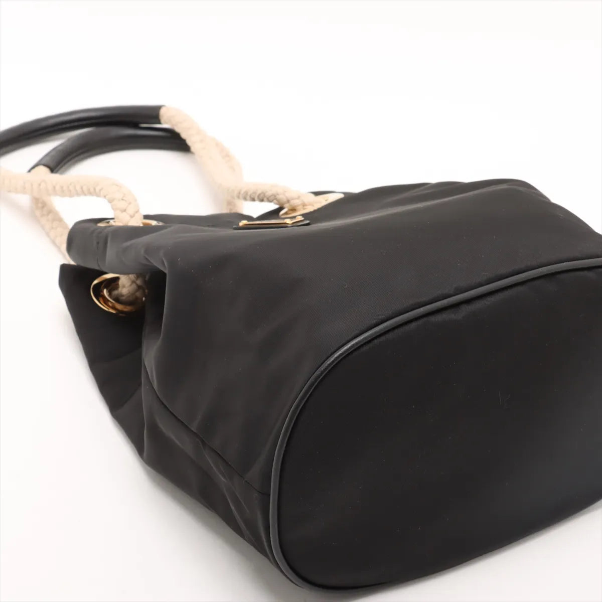 Prada Tessuto Nylon Leather Bucket Shoulder Bag Black