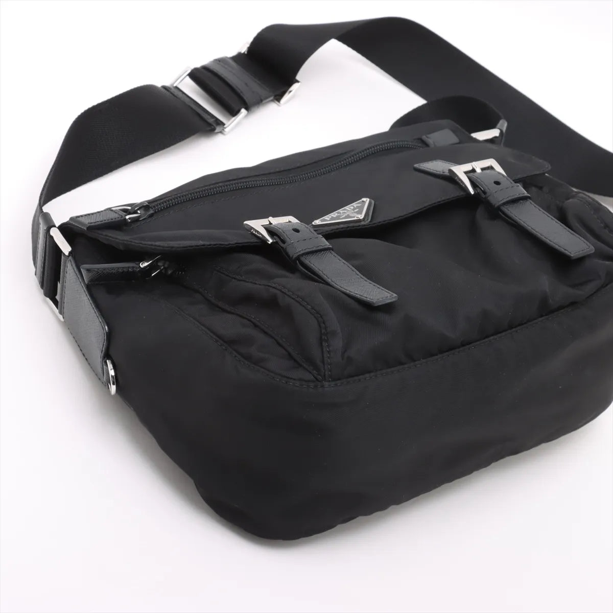 Prada Tessuto Nylon Leather Shoulder Bag Black