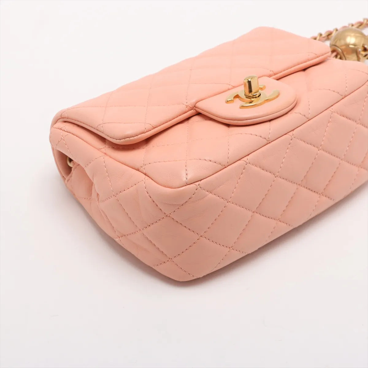 Chanel CC Logo Mini Matelasse Lambskin Coco Ball Single Flap Single Chain Bag Pink Salmon