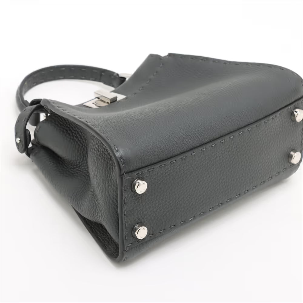 Fendi Selleria Mini Peek-a-boo Leather Two-Way Handbag Gray