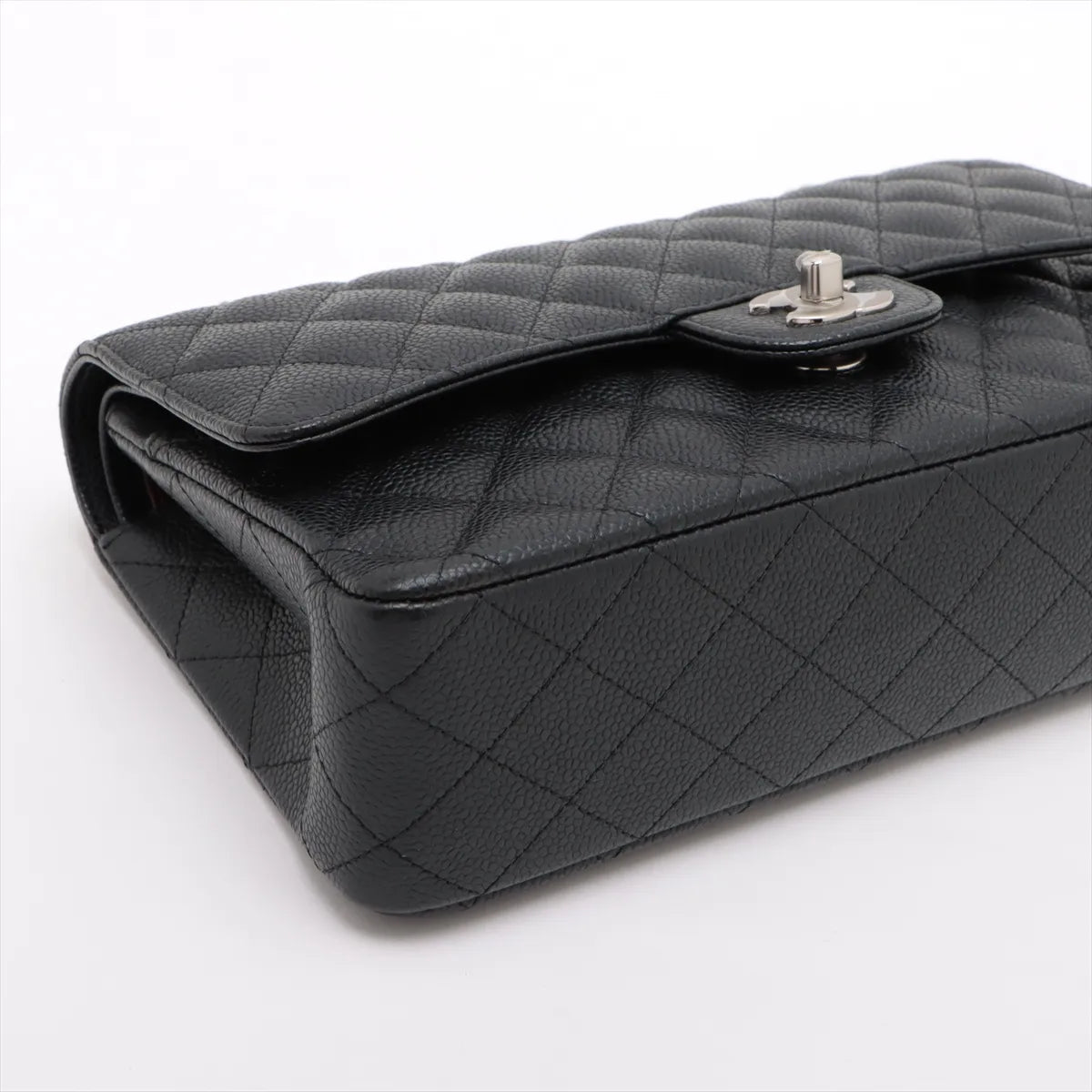 Chanel CC Logo Matelasse 25 Caviar Skin Double Flap Double Chain Bag Black