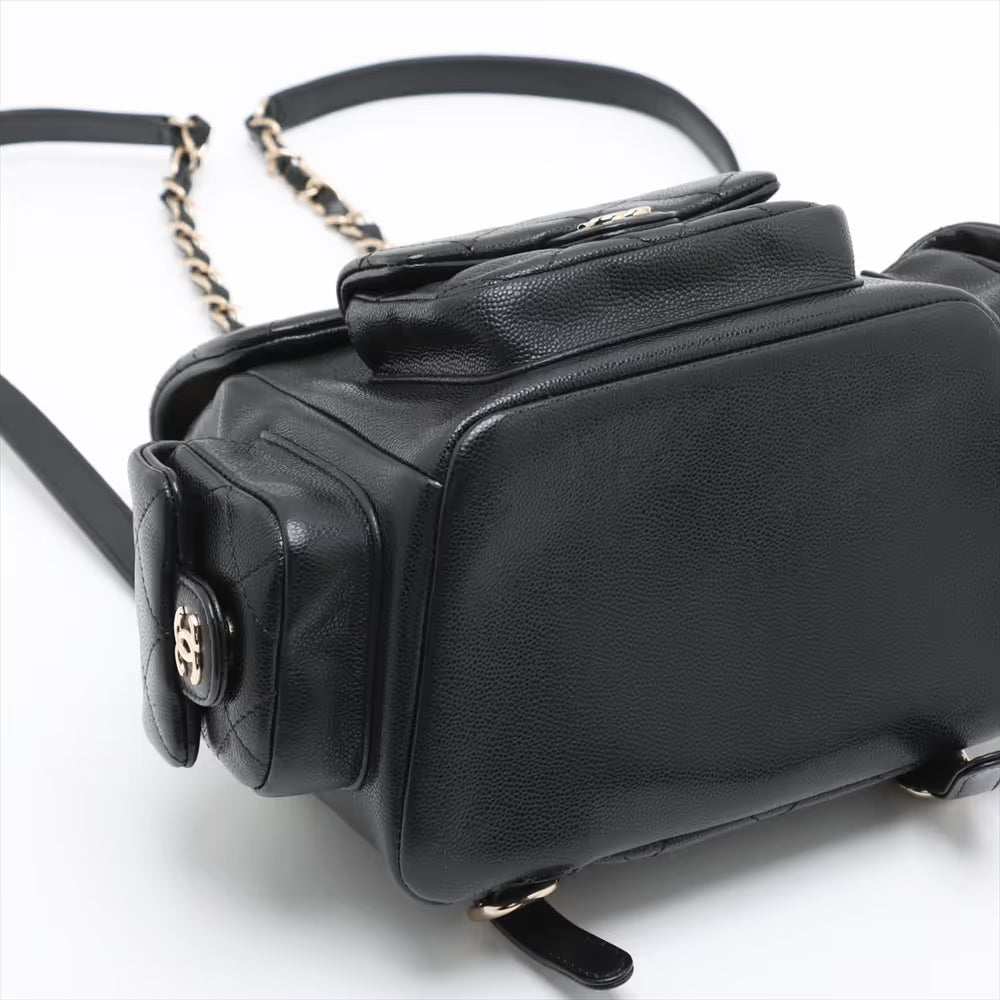 Chanel CC Logo Matelasse Caviar Skin Chain Backpack Black