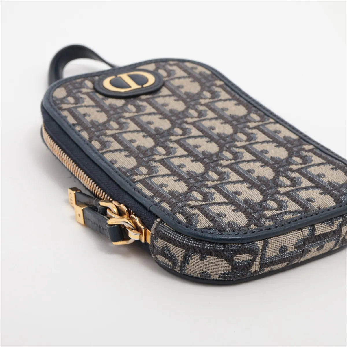 Christian Dior Oblique Canvas Leather Phone Chain Shoulder Bag Navy Blue