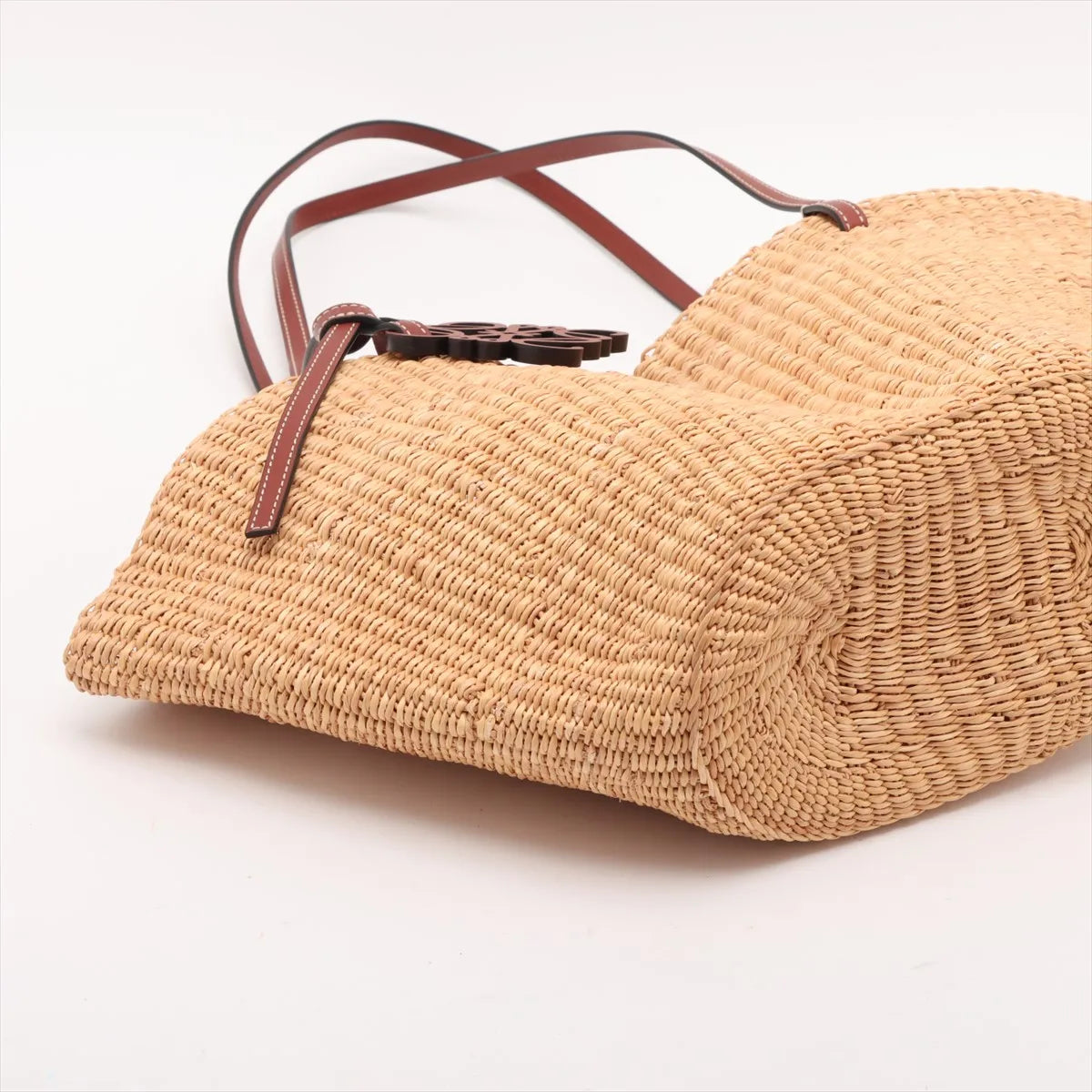 Loewe Small Basket Elephant Straw Bag Beige x Brown