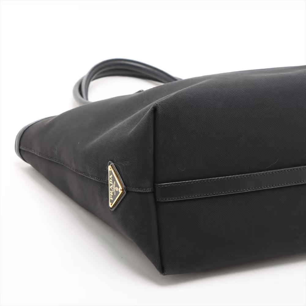 Prada Logo Jacquard Canvas Leather Tote Bag Black