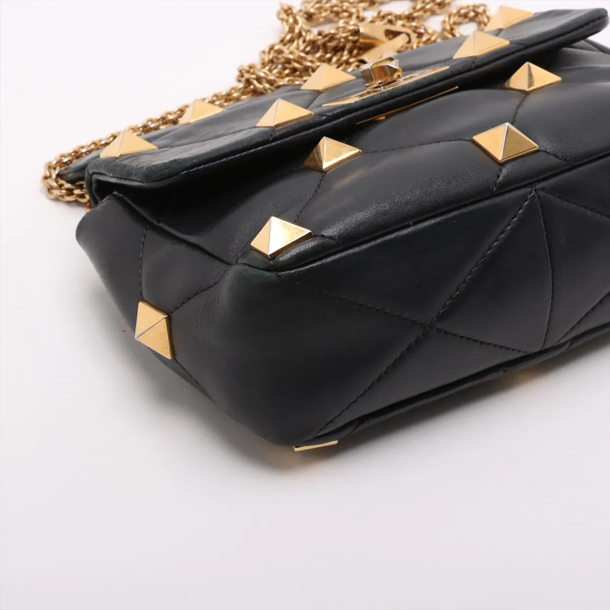 Valentino Garavani Roman Stud Leather Two-Way Chain Shoulder Bag Black