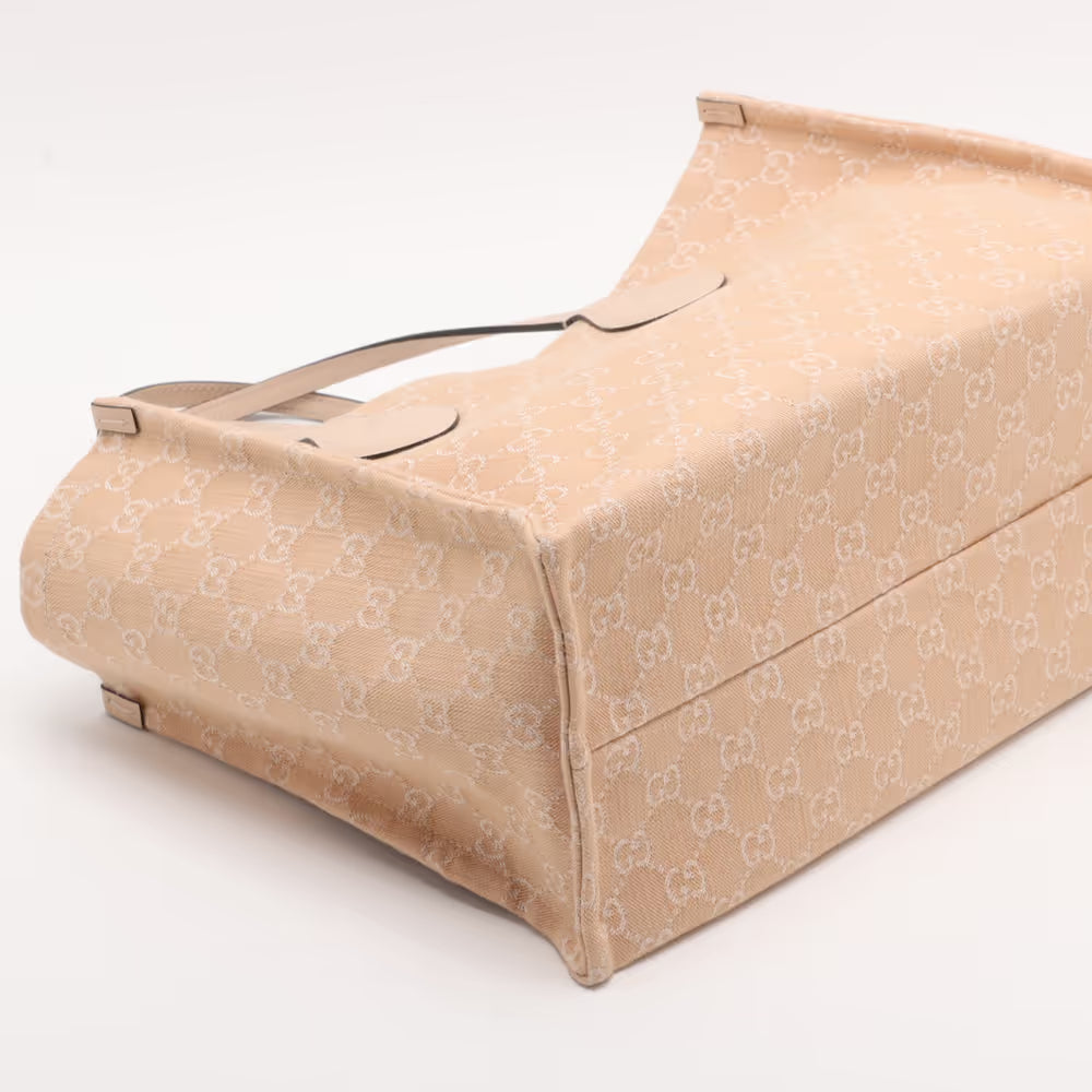 Gucci GG Denim Denim Leather Tote Bag Beige