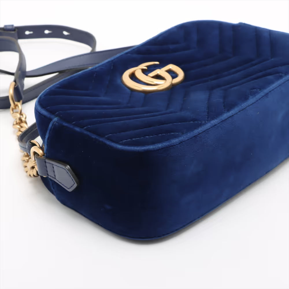 Gucci GG Marmont Velvet Chain Shoulder Bag Blue