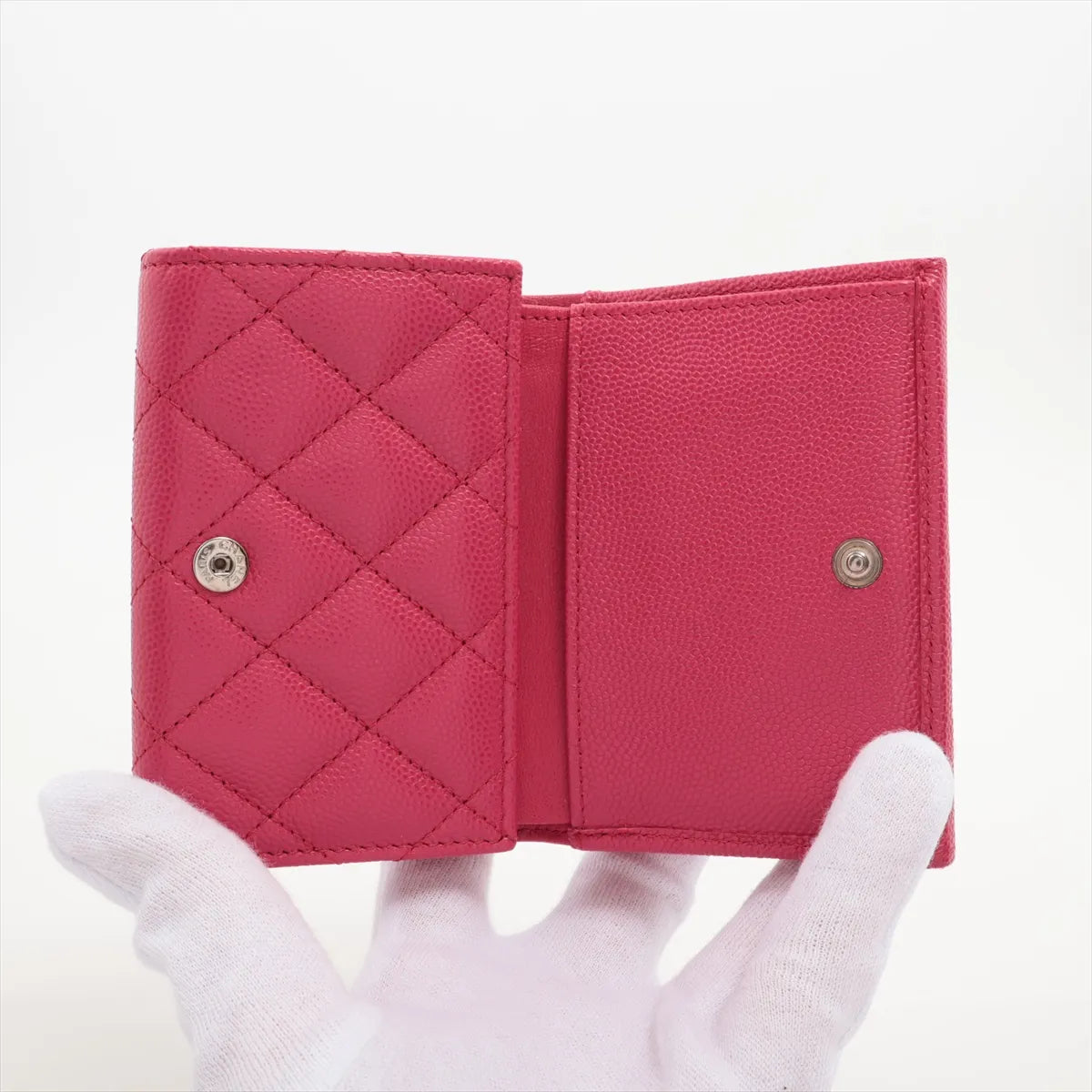 Chanel CC Logo Matelasse Caviar Skin Compact Wallet Pink