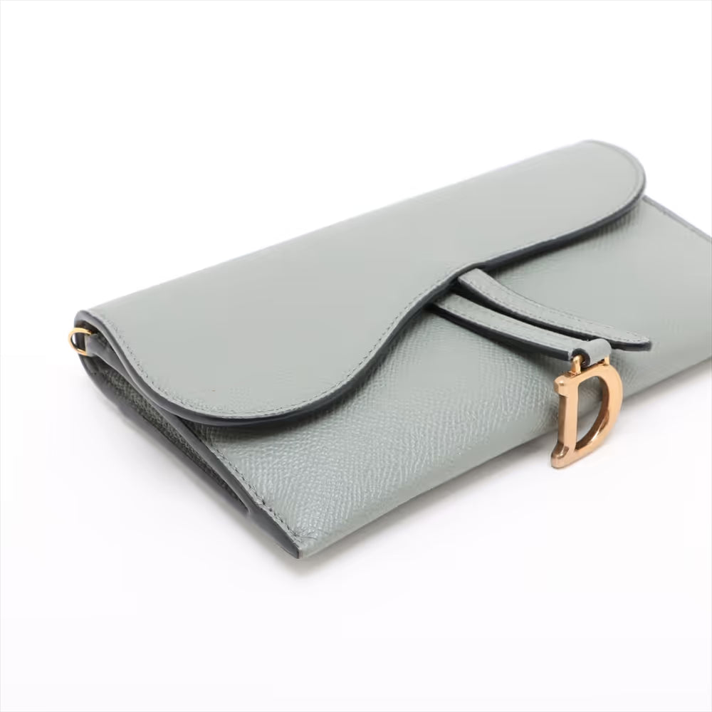 Christian Dior Saddle Leather Chain Wallet Gray