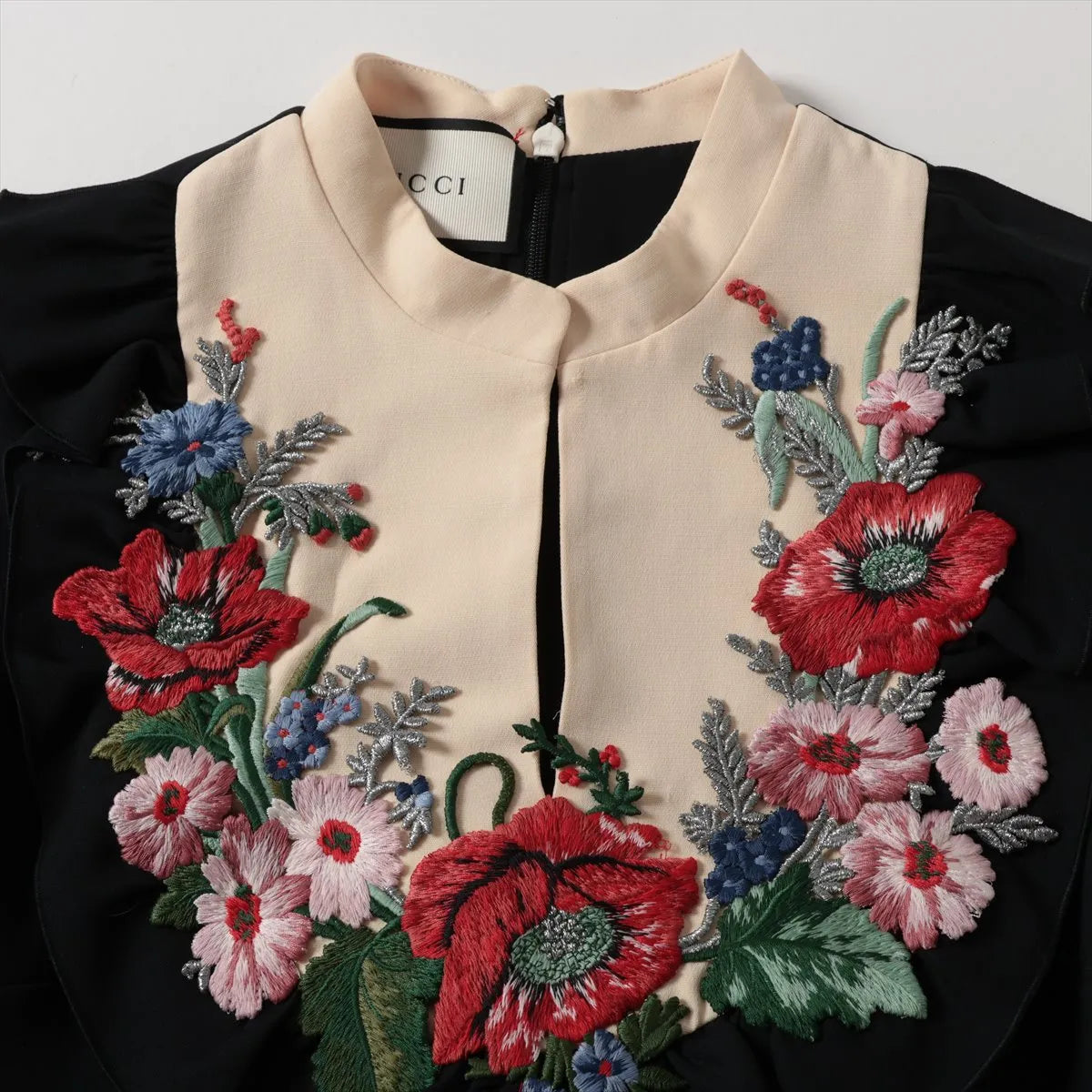Gucci Floral Wool Long Sleeve Dress Black