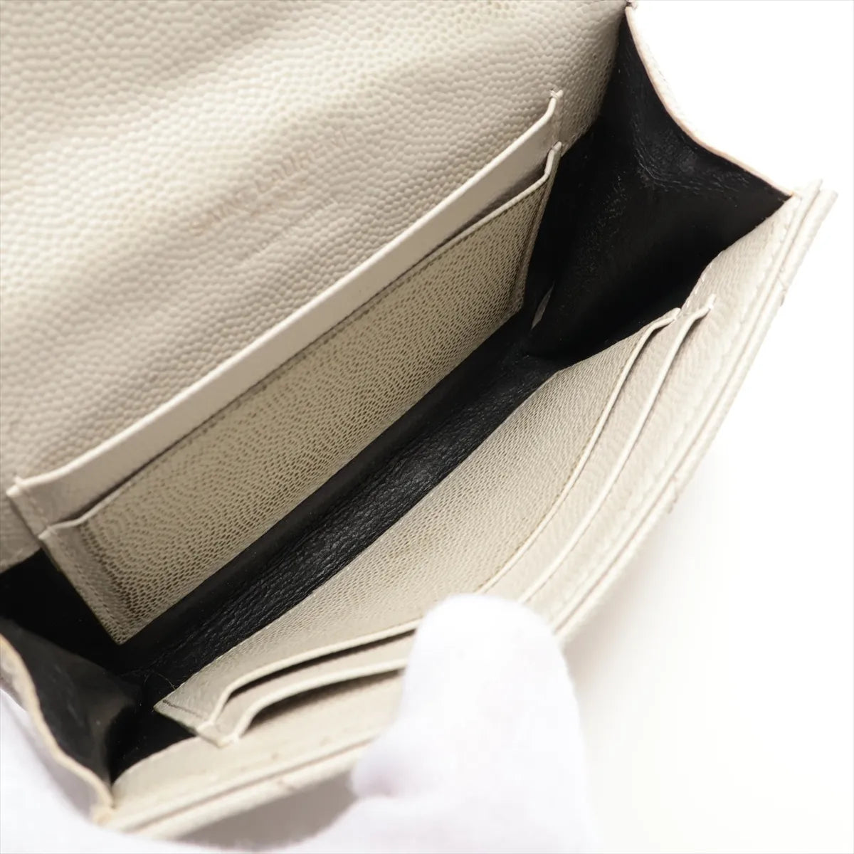 Saint Laurent Paris V Stitch YSL Leather Compact Wallet White