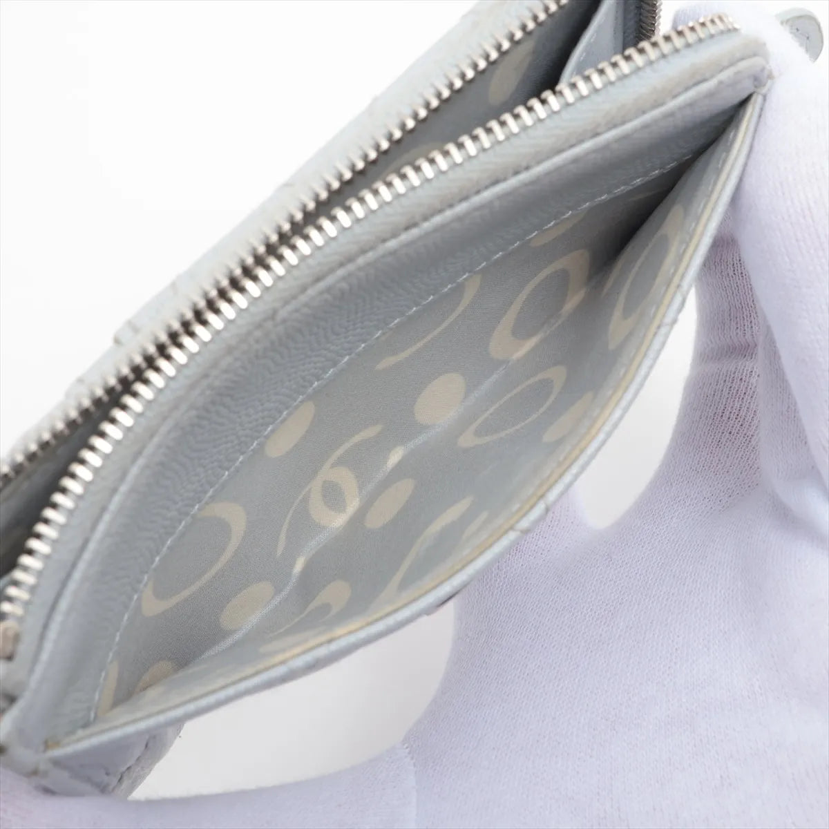 Chanel CC Logo Matelasse Caviar Skin Coin Card Purse Ice Blue