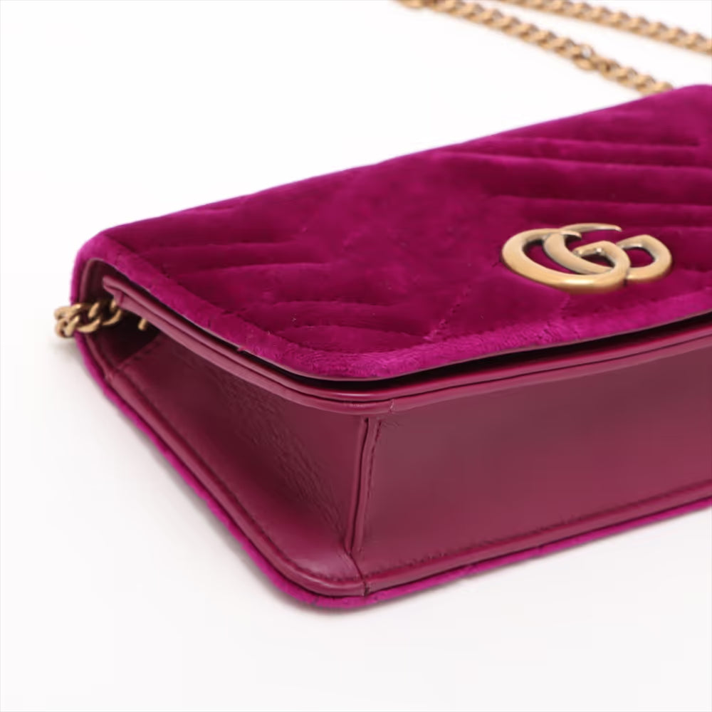 Gucci GG Marmont Velour Leather Chain Shoulder Bag Purple