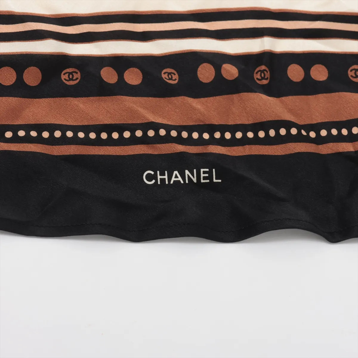 Chanel CC Logo Silk Scarf Black × Brown
