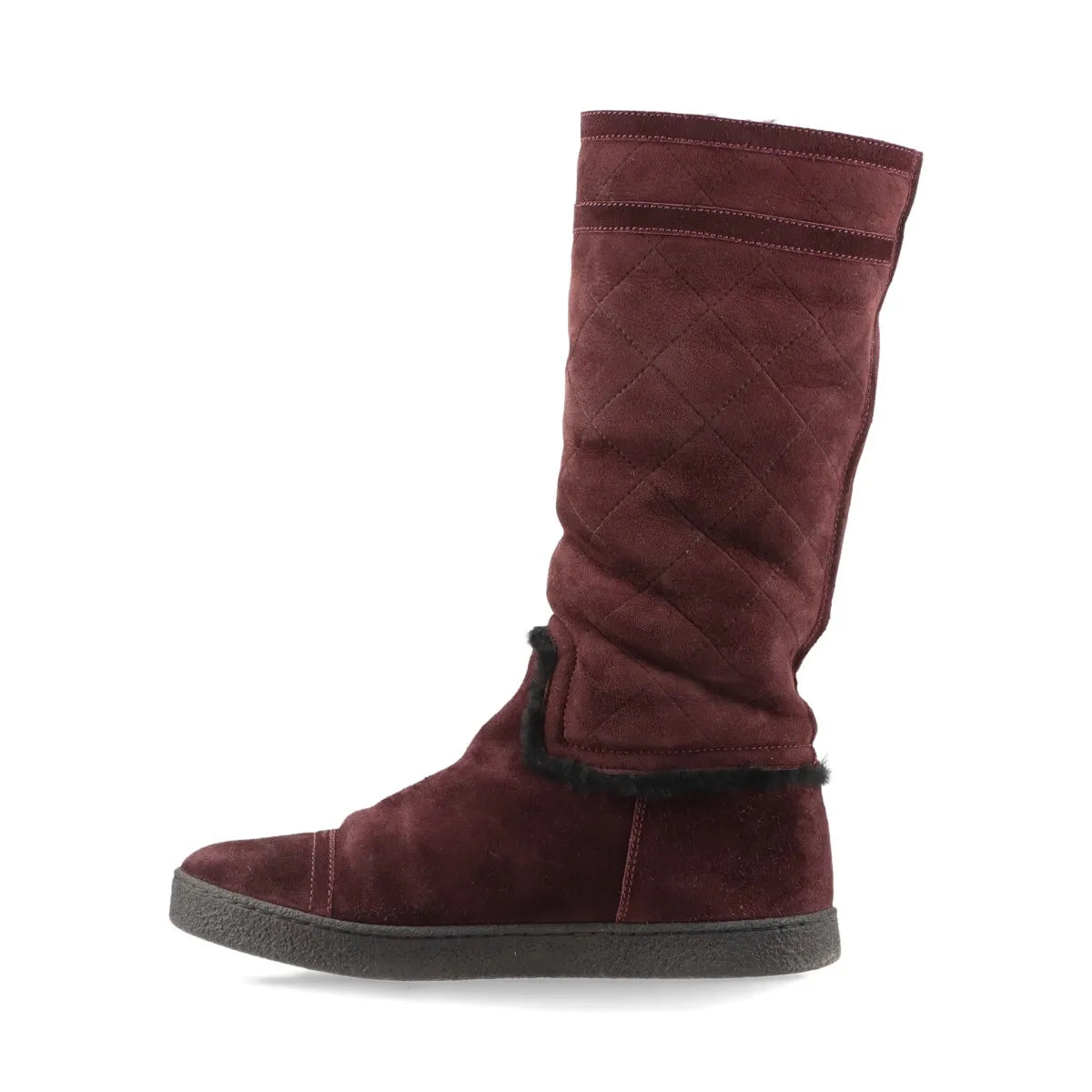 Chanel CC Logo Mouton Long Boots Bordeaux