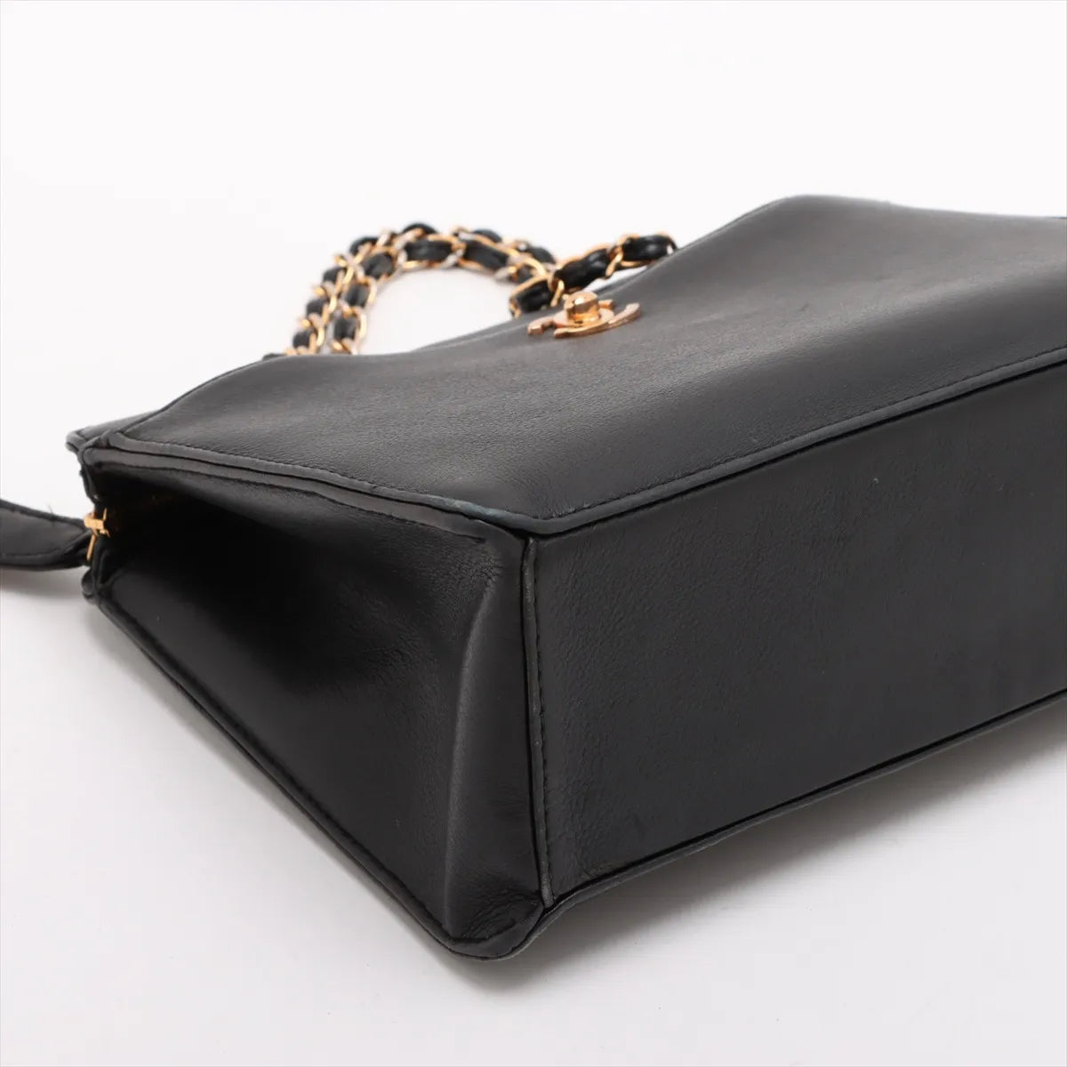 Chanel CC Logo Leather Chain Shoulder Bag Black