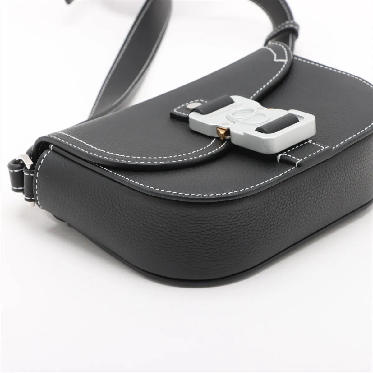 Christian Dior Saddle Leather Shoulder Bag Navy Blue