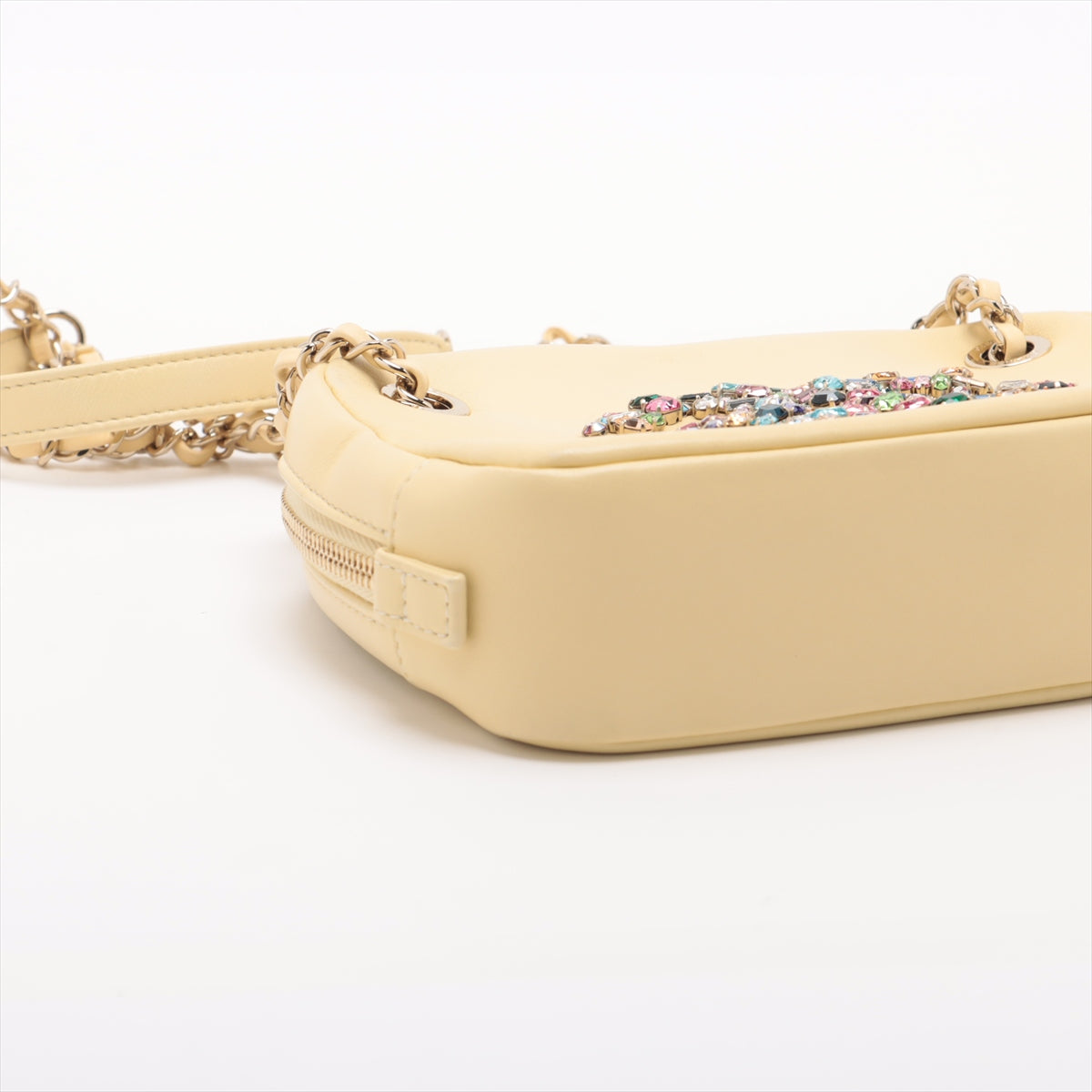 Chanel Multicolor Rhinestone CC Logo Lambskin Chain Shoulder Bag Butter Yellow