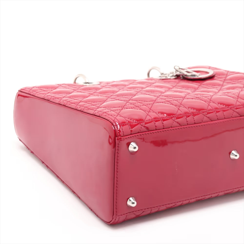 Christian Dior Cannage Lady Dior Large Patent Leather Two-Way Shoulder Bag Red