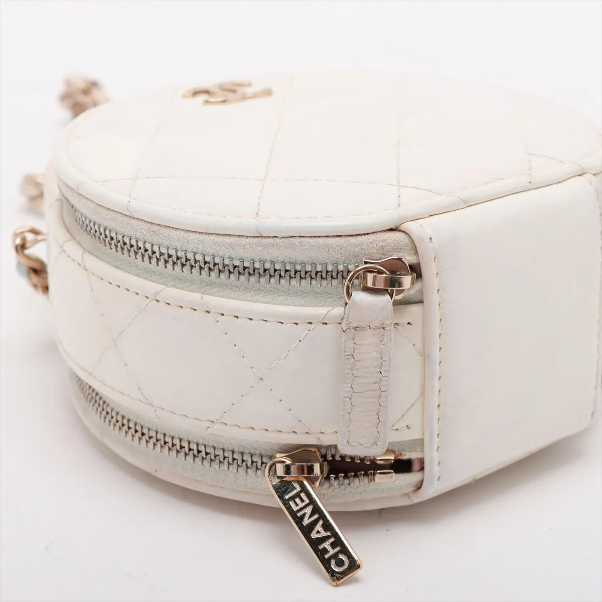 Chanel CC Logo Matelasse Leather Two-Way Round Shoulder Bag White