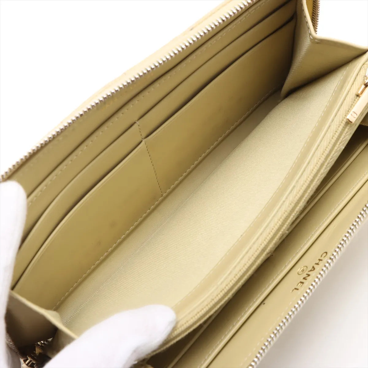 Chanel CC Logo Matelasse Caviar Skin Zippy Wallet Yellow