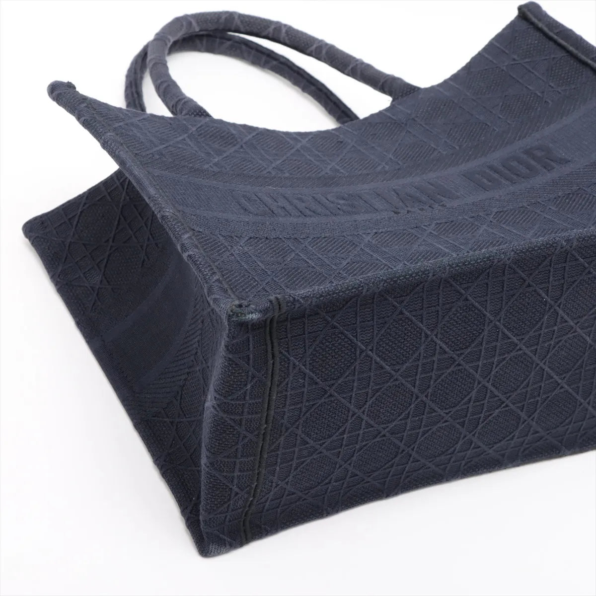 Christian Dior Cannage Book Tote Medium Canvas Bag Navy Blue