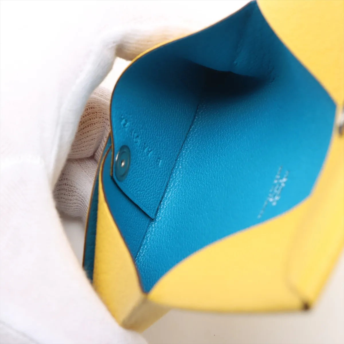 Hermès Calvi Verso Chèvre Mysore Card Case Cumin x Blue Zanzibar