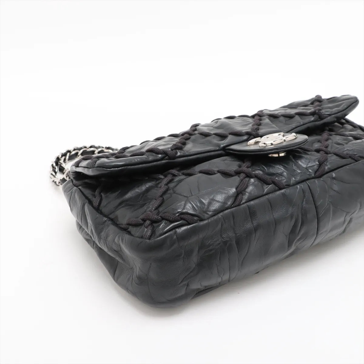 Chanel CC Logo Ultra Stitch Matelasse Single Flap Double Chain Bag Black