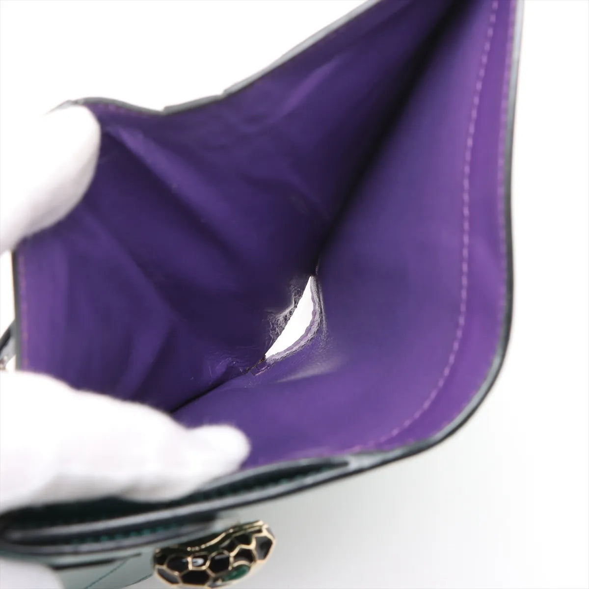 Bvlgari Serpenti Leather Compact Wallet Green x Purple