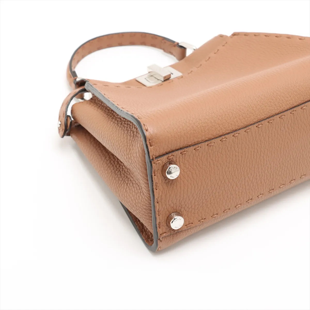 Fendi Selleria Mini Peekaboo Leather Two-Way Handbag Brown