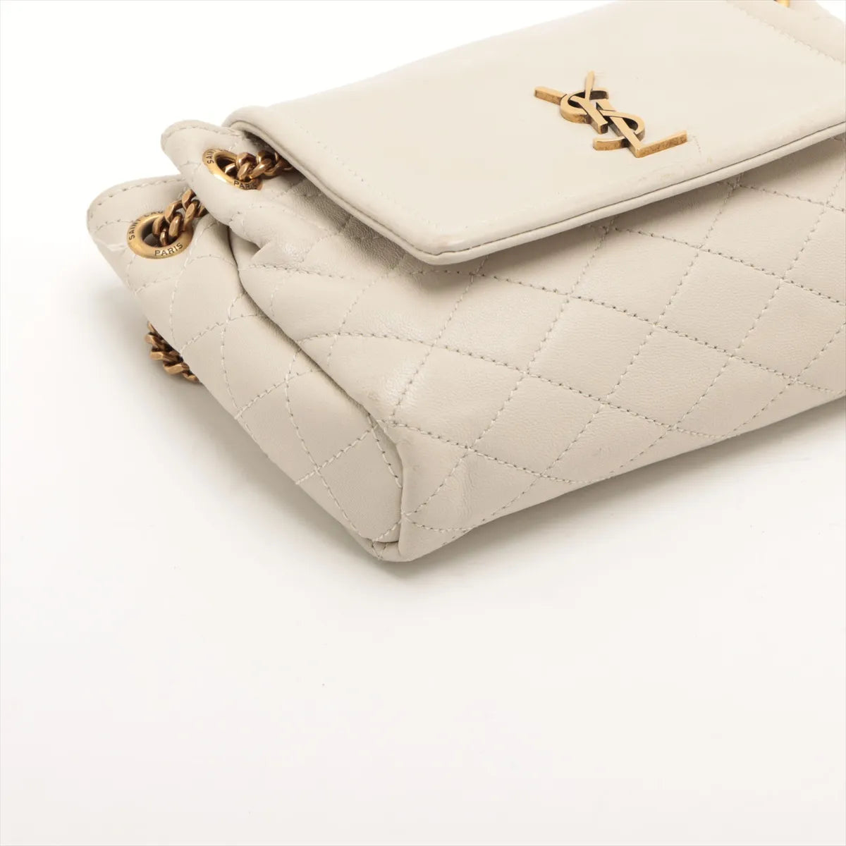 Saint Laurent Paris Mini Nolita Leather Chain Shoulder Bag White