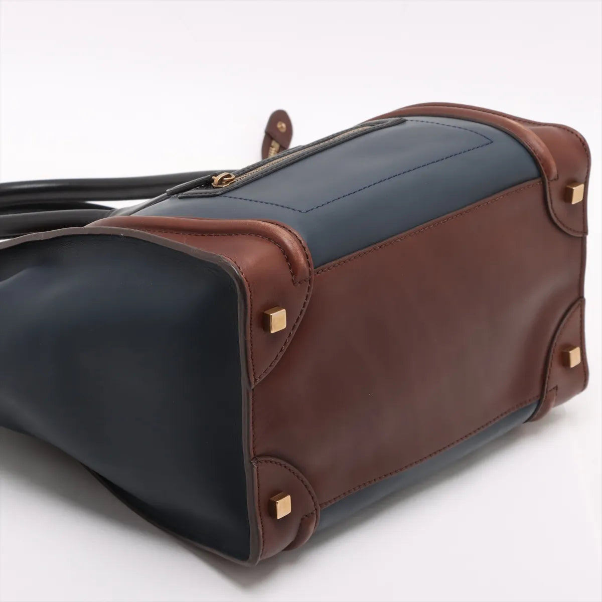 Celine Luggage Mini Shopper Leather Handbag Navy x Brown