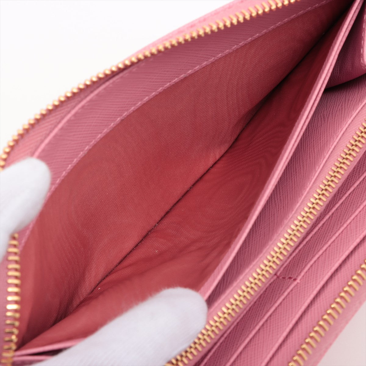 Prada Saffiano Leather Zippy Long Wallet Pink