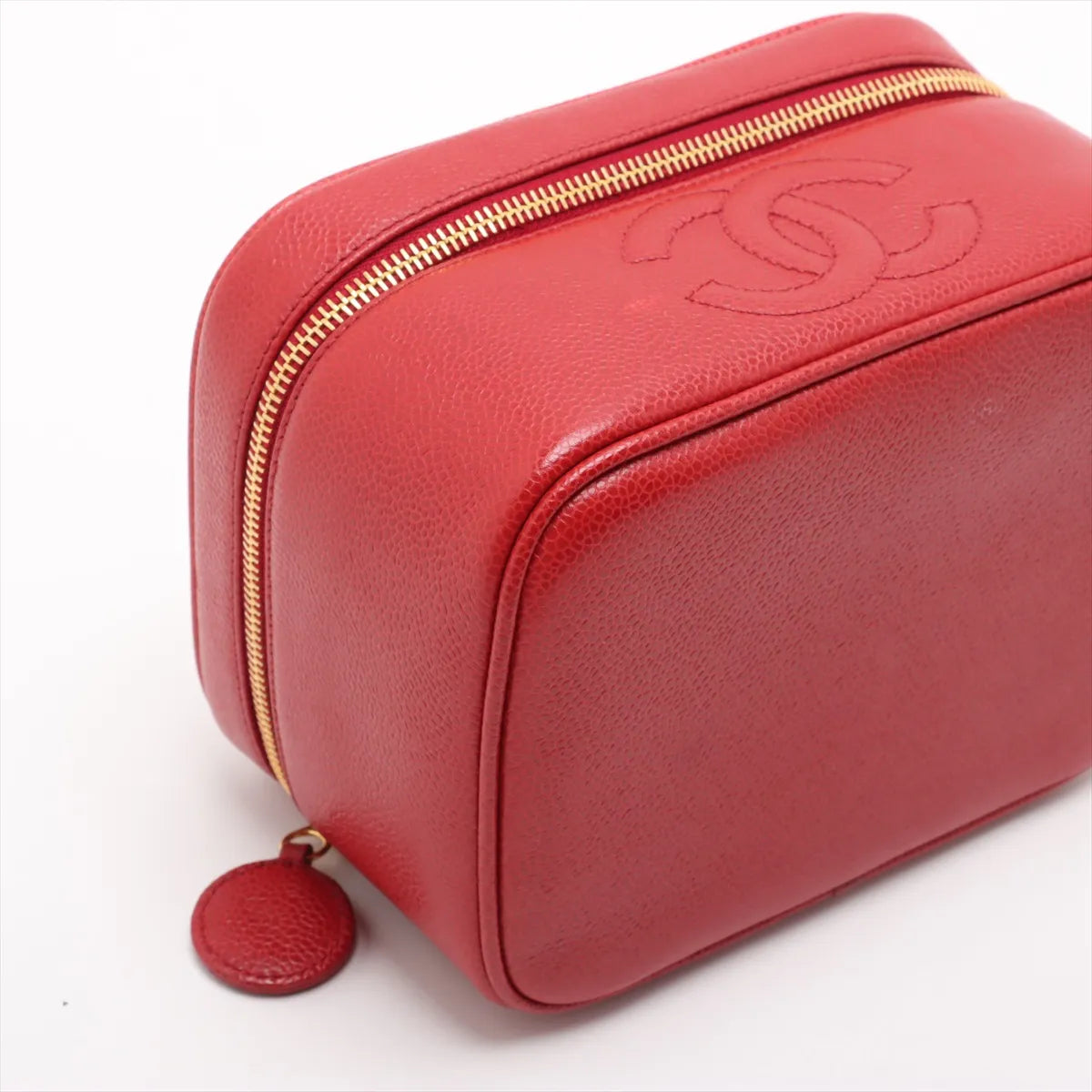 Chanel CC Logo Caviar Skin Vanity Bag Red
