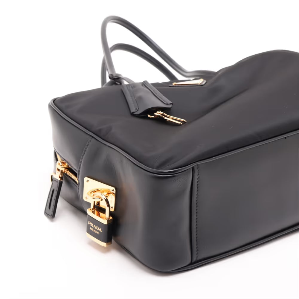Prada Tessuto Nylon Leather Shoulder Bag Black