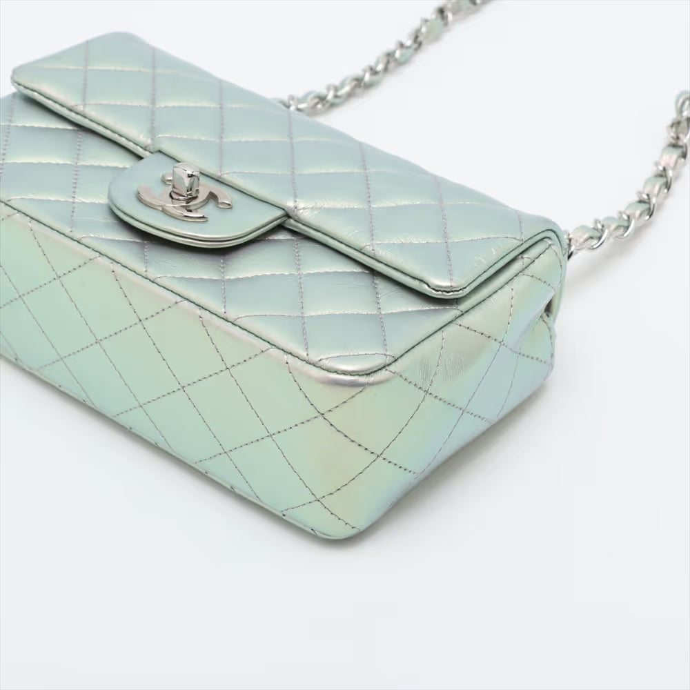 Chanel CC Logo Mini Matelasse 20 Leather Single Flap Single Chain Bag Silver