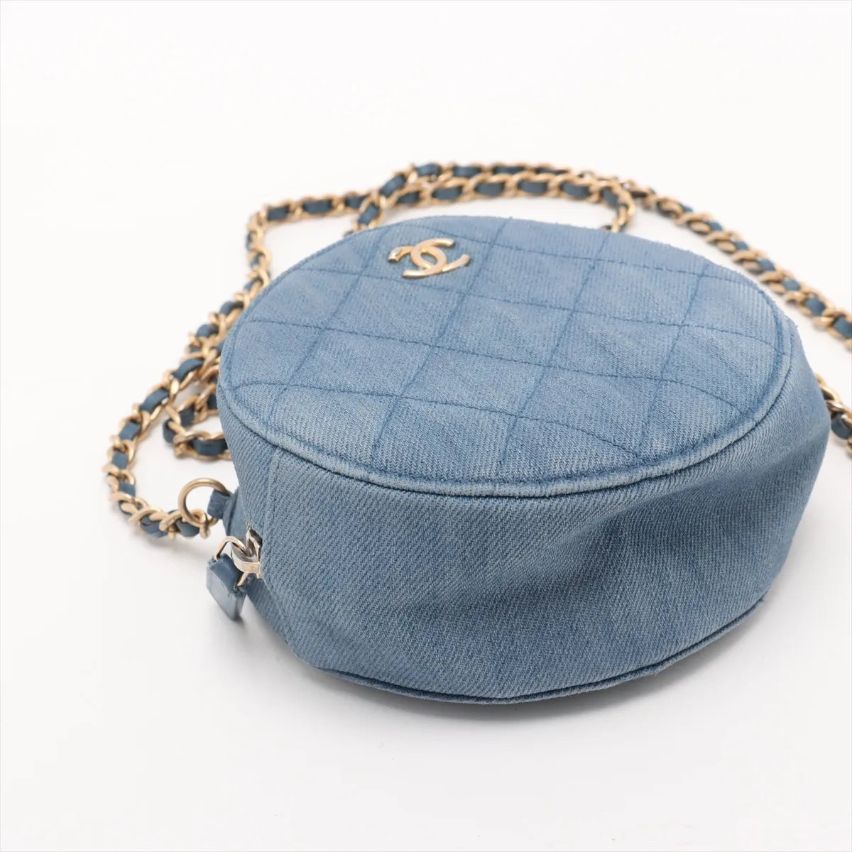 Buy Chanel CC Logo Matelasse Denim Chain Round Shoulder Bag Blue