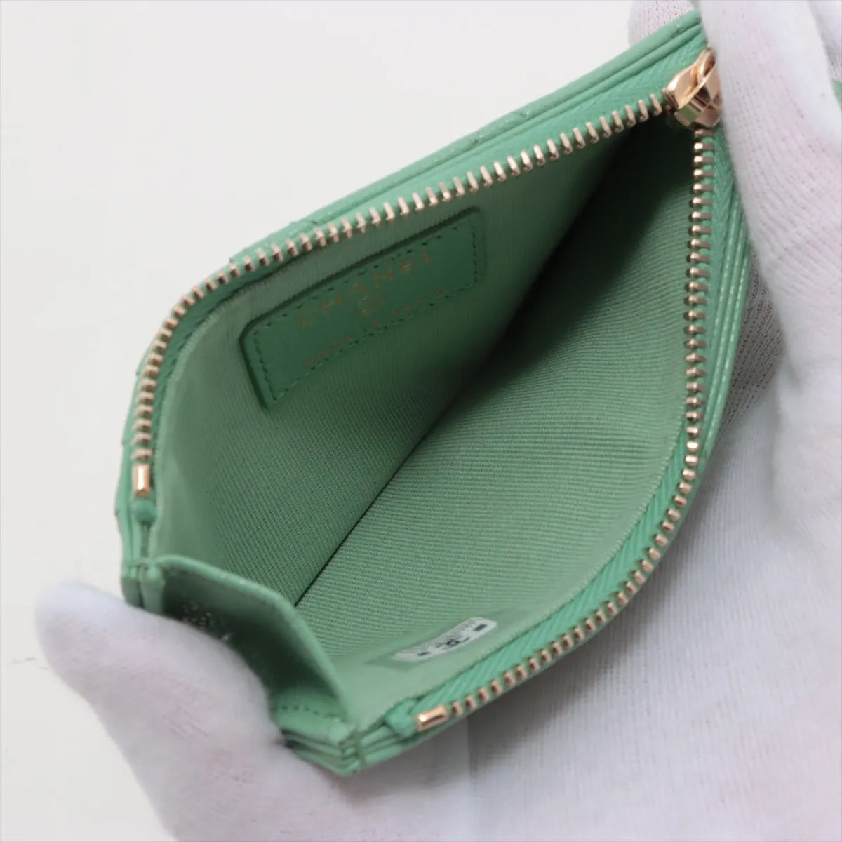 Chanel CC Logo Matelasse Caviar Skin Coin Purse Green