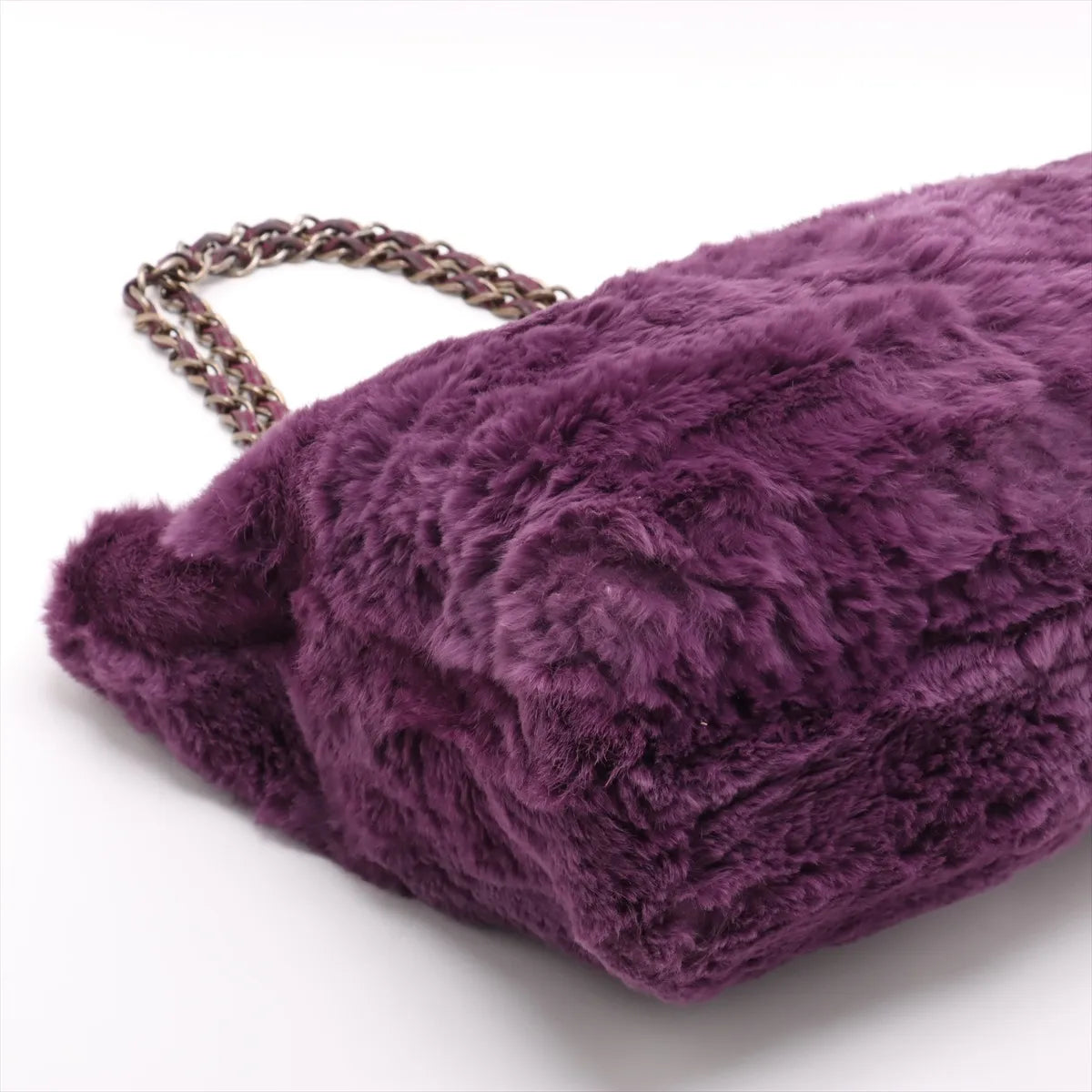 Chanel CC Logo Fur Chain Tote Bag Purple