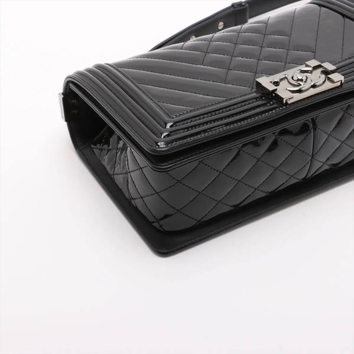 Chanel Boy Chanel 25 Patent Leather Chain Shoulder Bag Black