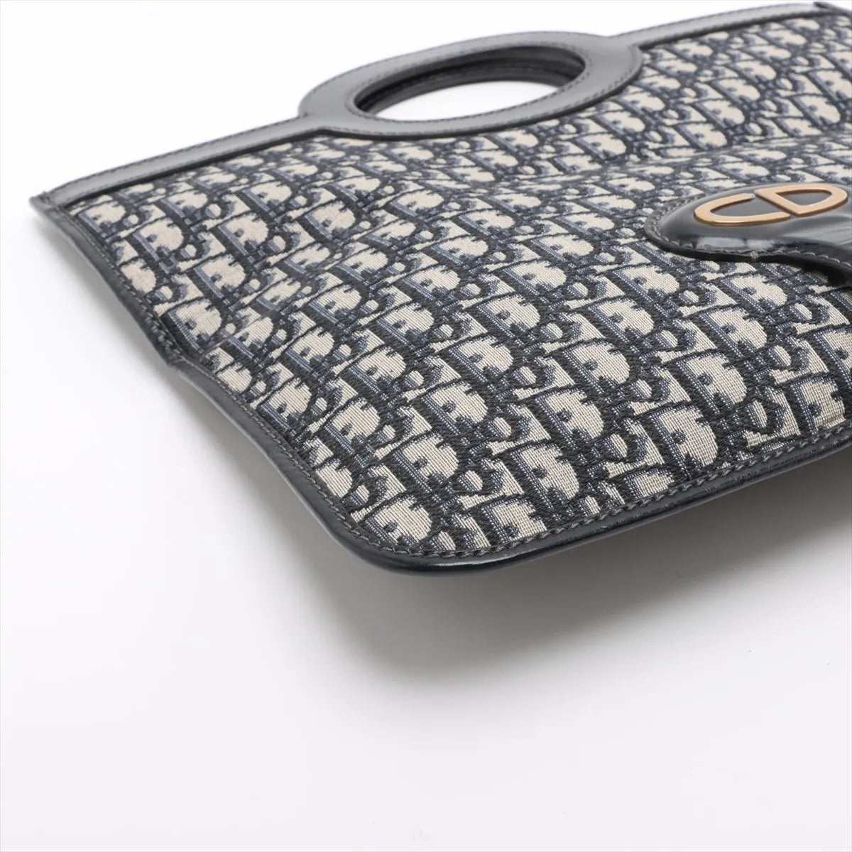 Christian Dior Oblique Canvas Leather Two-Way Clutch Bag Navy Blue