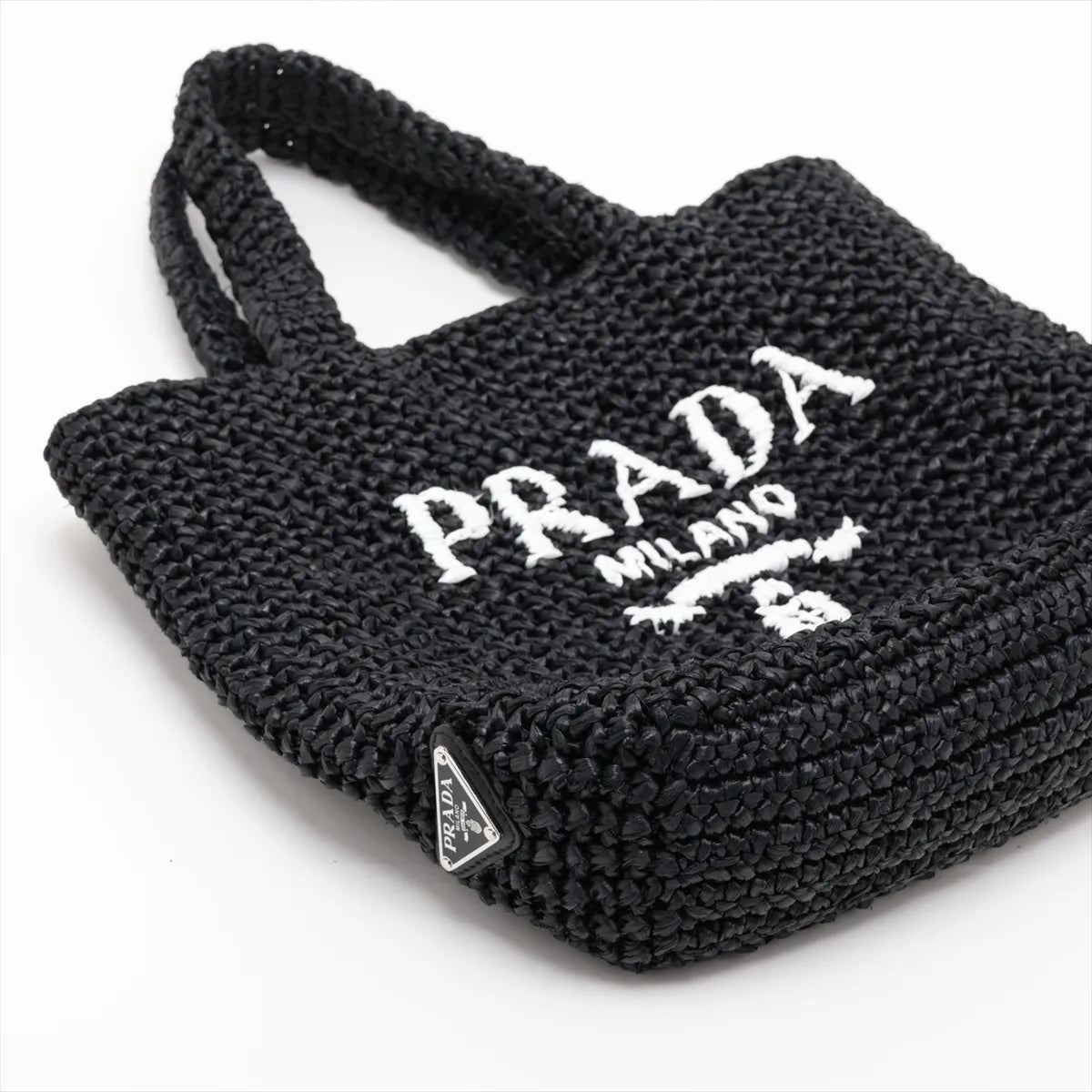 Prada Raffia Tote Bag Black