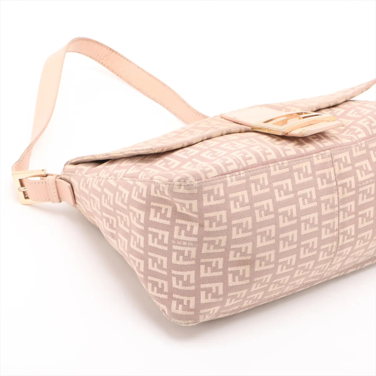 Fendi Zucchino Mamma Baguette Canvas Leather Shoulder Bag Pink x Beige